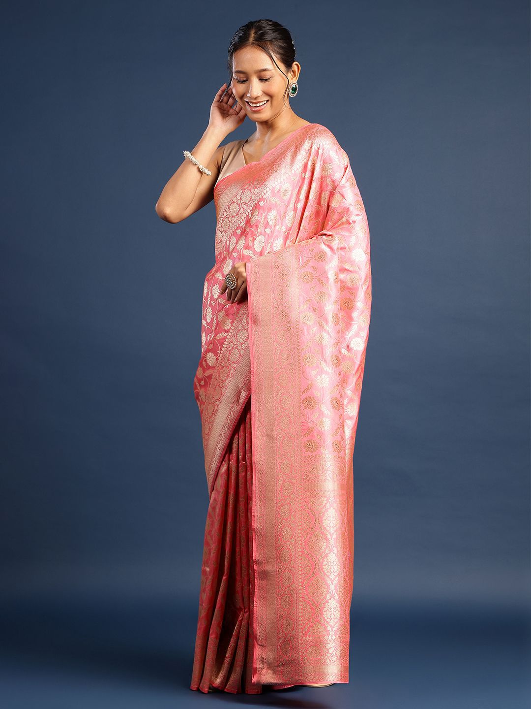 Woven Design Zari Pure Katan Silk Banarasi Saree With Unstiched Blouse Piece - Image 2