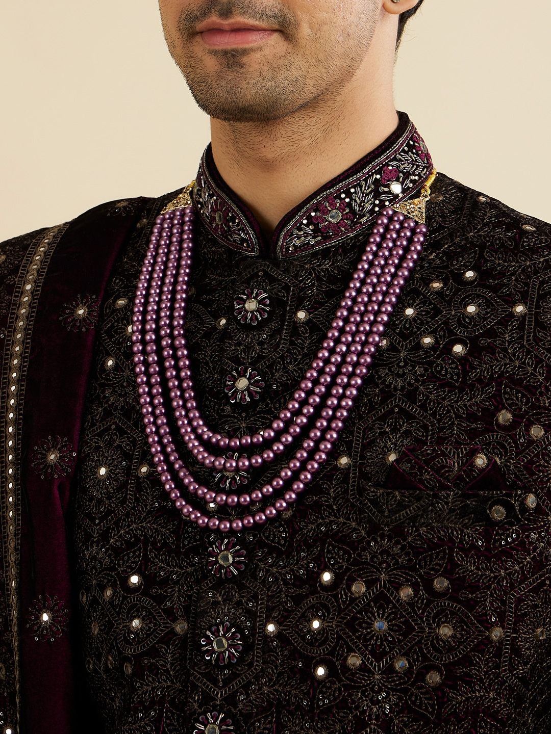 Men Embroidered Sherwani Set with Dupatta - Image 2
