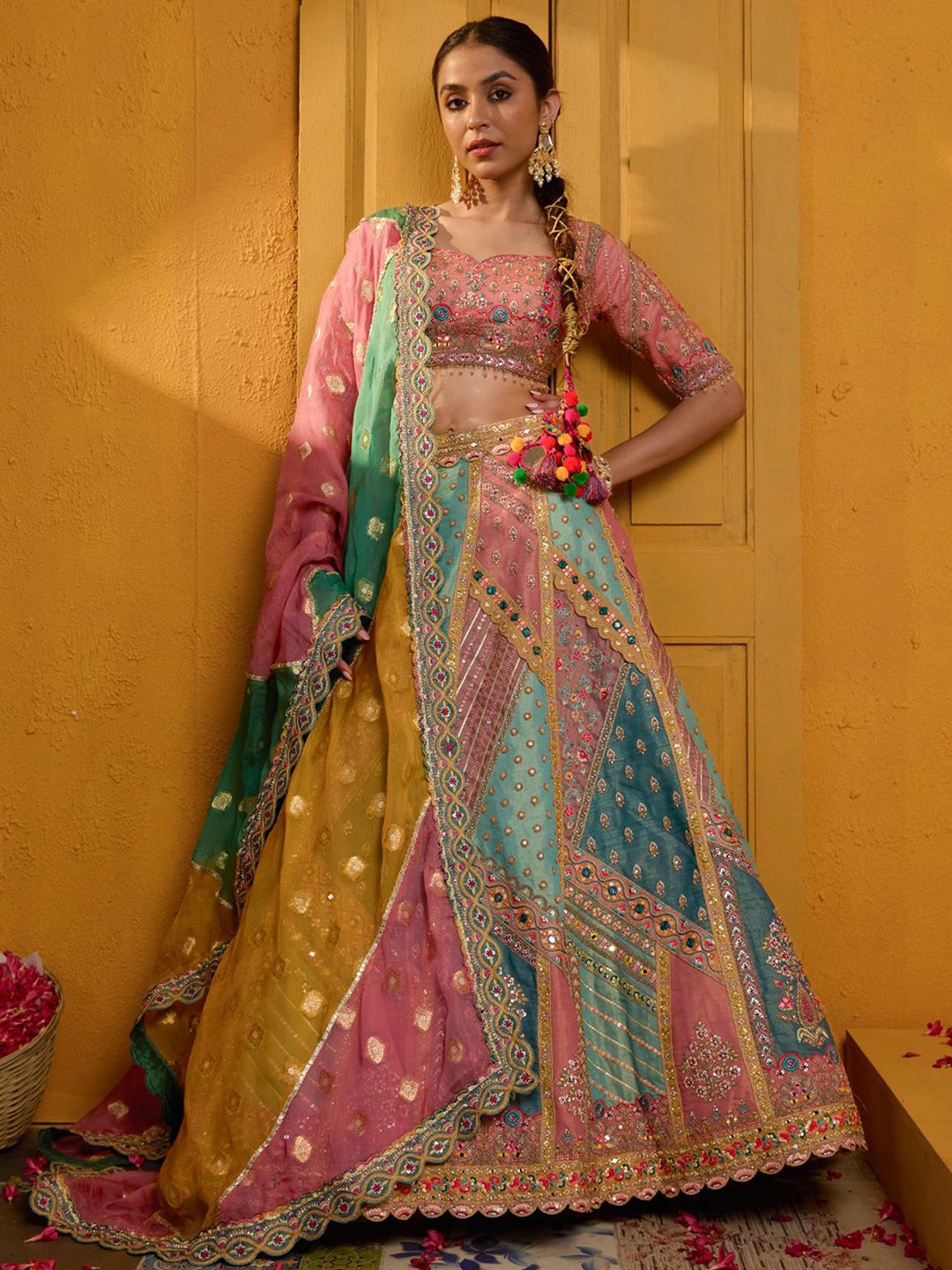 Koskii Embellished Mirror Work Ready to Wear Lehenga & Blouse With Dupatta - Image 3