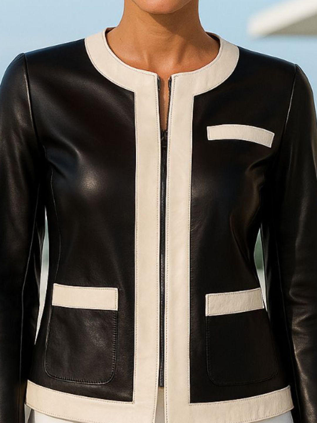 Devoted Colourblocked Utility Pockets Leather Jacket - Image 2