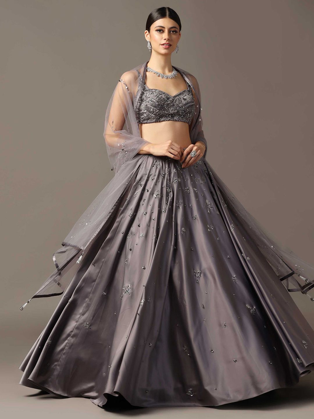 Pooja Peshoria Embellished Beads and Stones Satin Ready to Wear Lehenga Choli