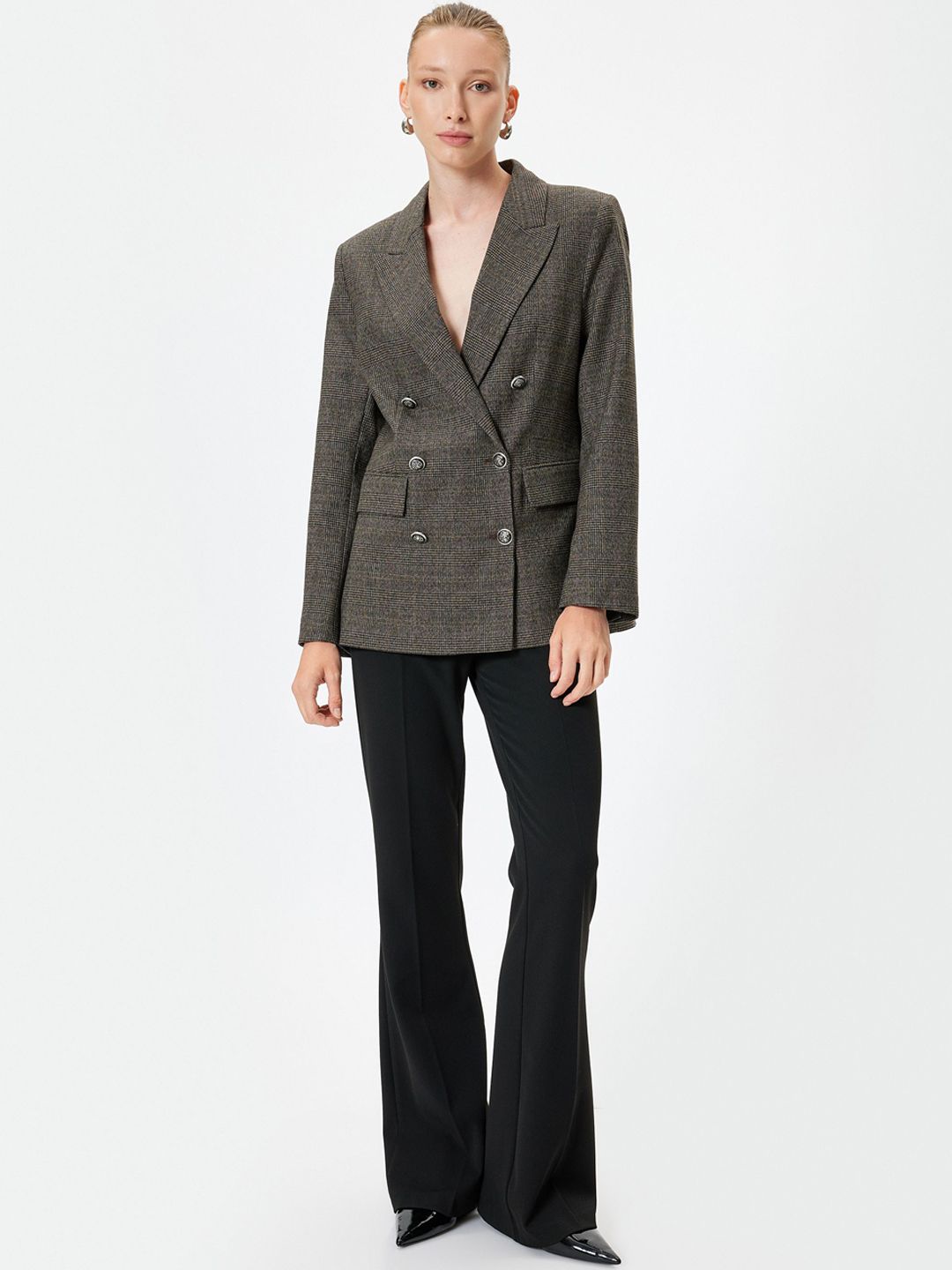 Koton Printed Notched Lapel Collar Double Breasted Blazers