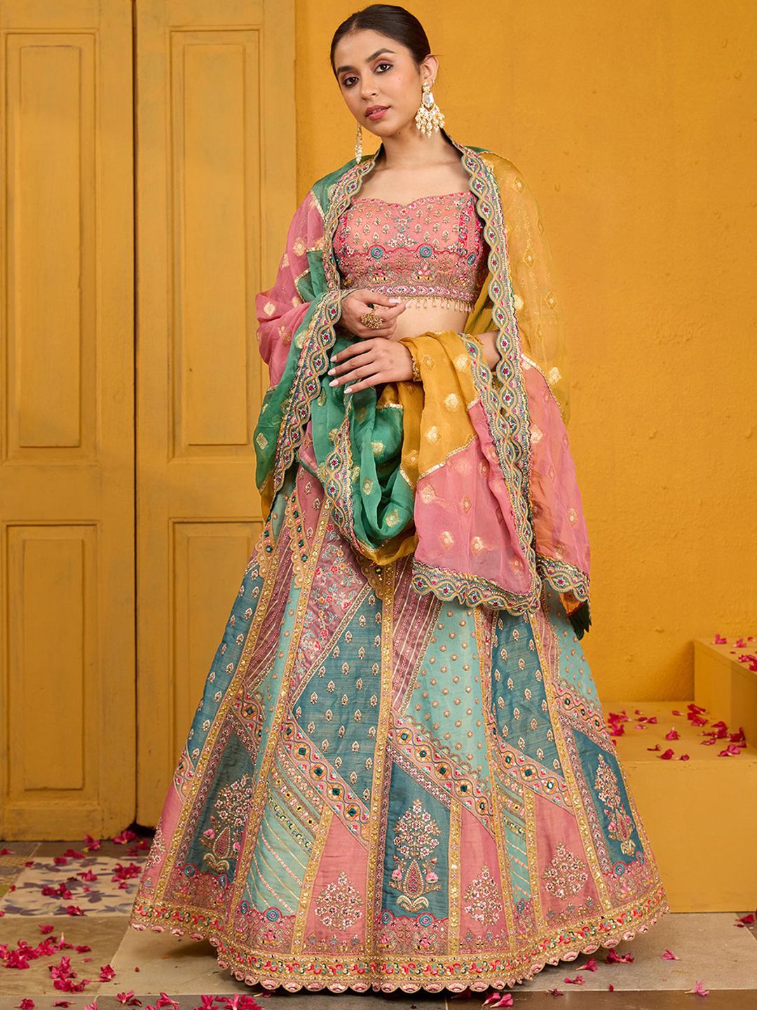 Koskii Embellished Mirror Work Ready to Wear Lehenga & Blouse With Dupatta