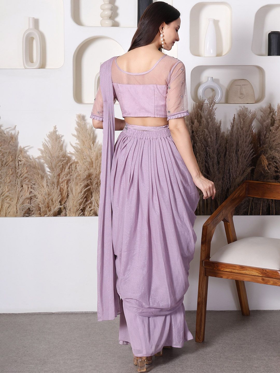 Embroidered Draped Saree - Image 3