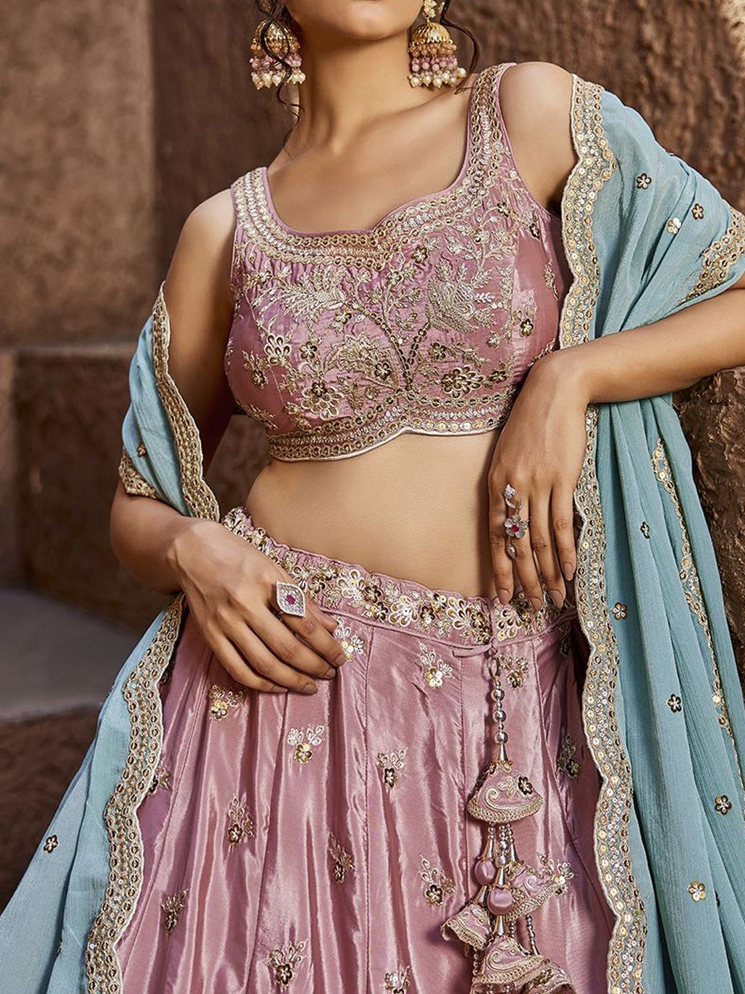 panchhi Embroidered Sequinned Semi-Stitched Lehenga & Unstitched Blouse With Dupatta - Image 3