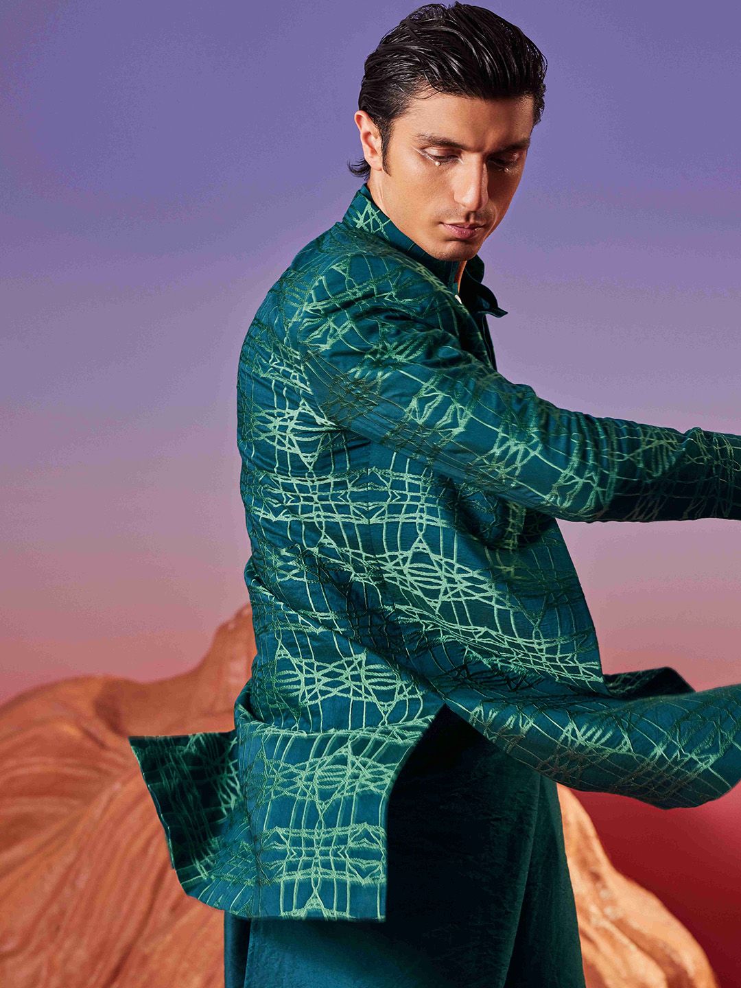 Eleven Brothers Men Sequinned Chanderi Silk Anarkali Kurta - Image 2