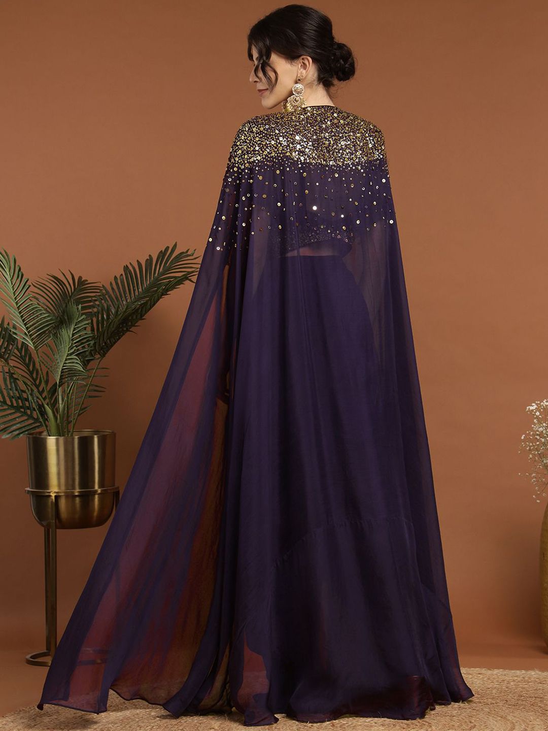 RIRASA Embroidered Pure Silk Shoulder Straps Top & Skirt With Cape - Image 4