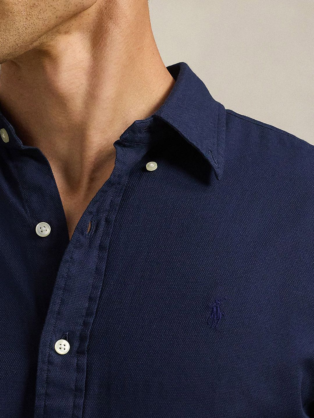 Polo Ralph Lauren Men Custom Fit Button-Down Collar Solid Cotton Formal Shirt - Image 2