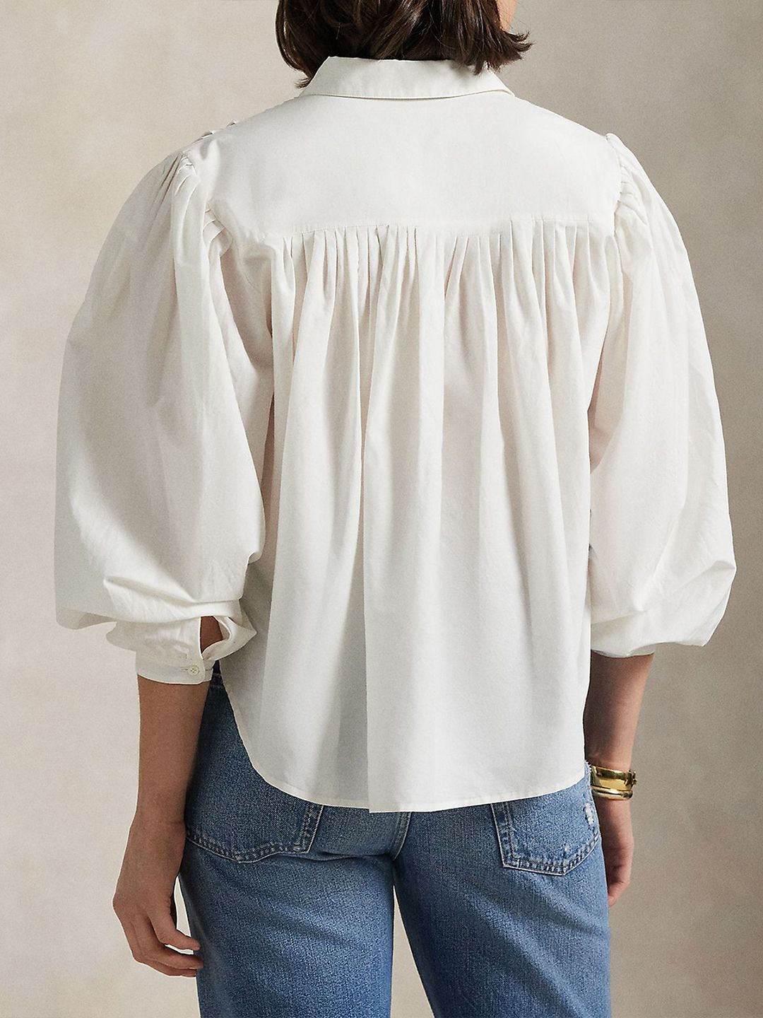 Women Cotton Pleated Shirt Collar Blouson Top - Image 4