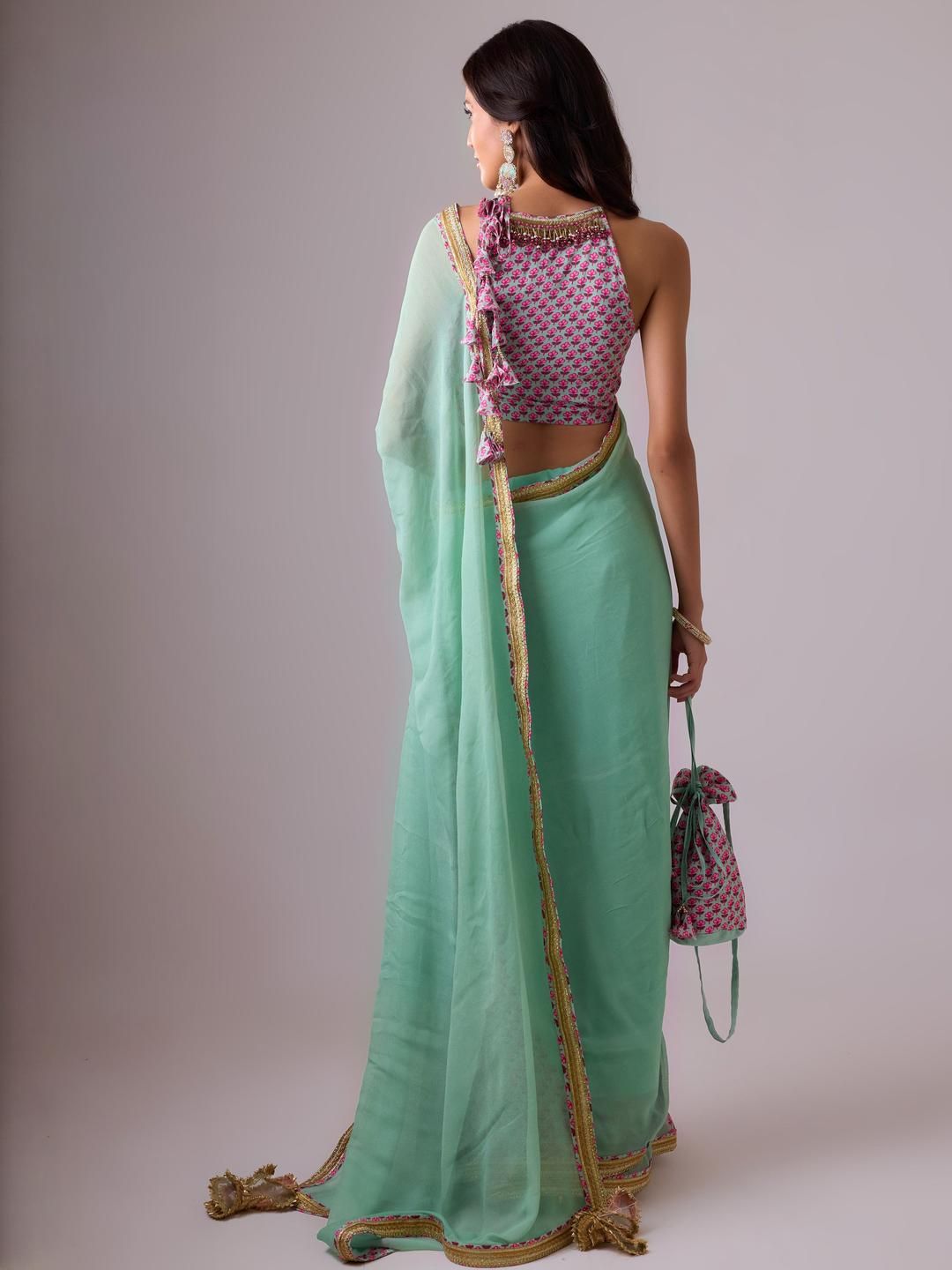 Floral Pure Georgette Half and Half Saree - Image 3