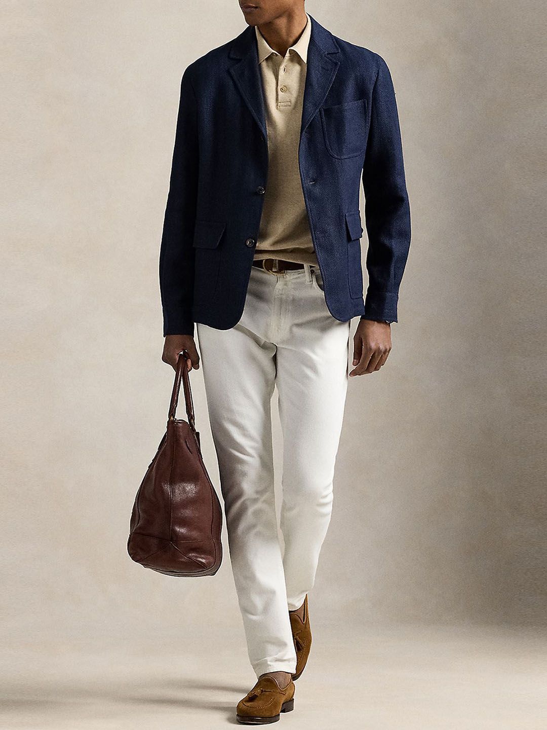 Herringbone Patterned Linen-Cotton Slim-Fit Tailored Blazer