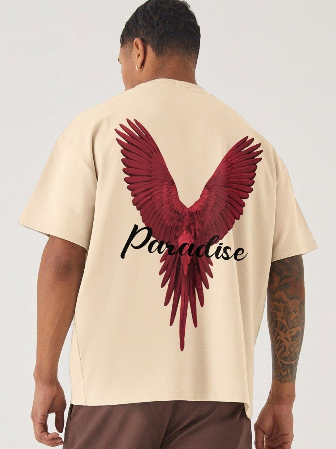 Men Beige Graphic Printed Oversized T-shirt