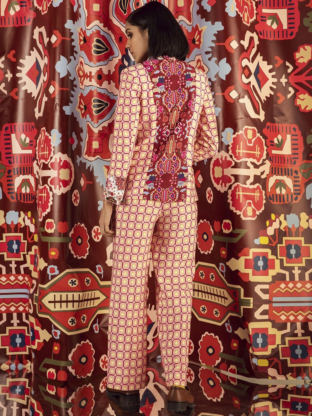 Women Floral Cotton Longline Quilted Jacket with Embroidered - Image 3