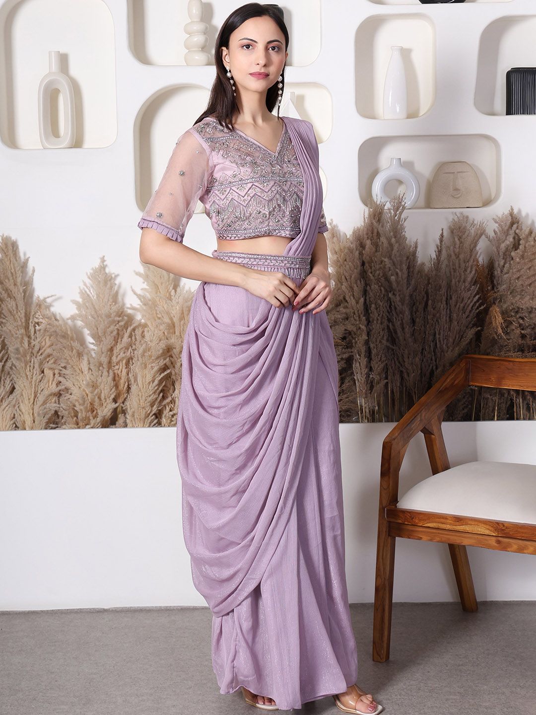 Embroidered Draped Saree - Image 2