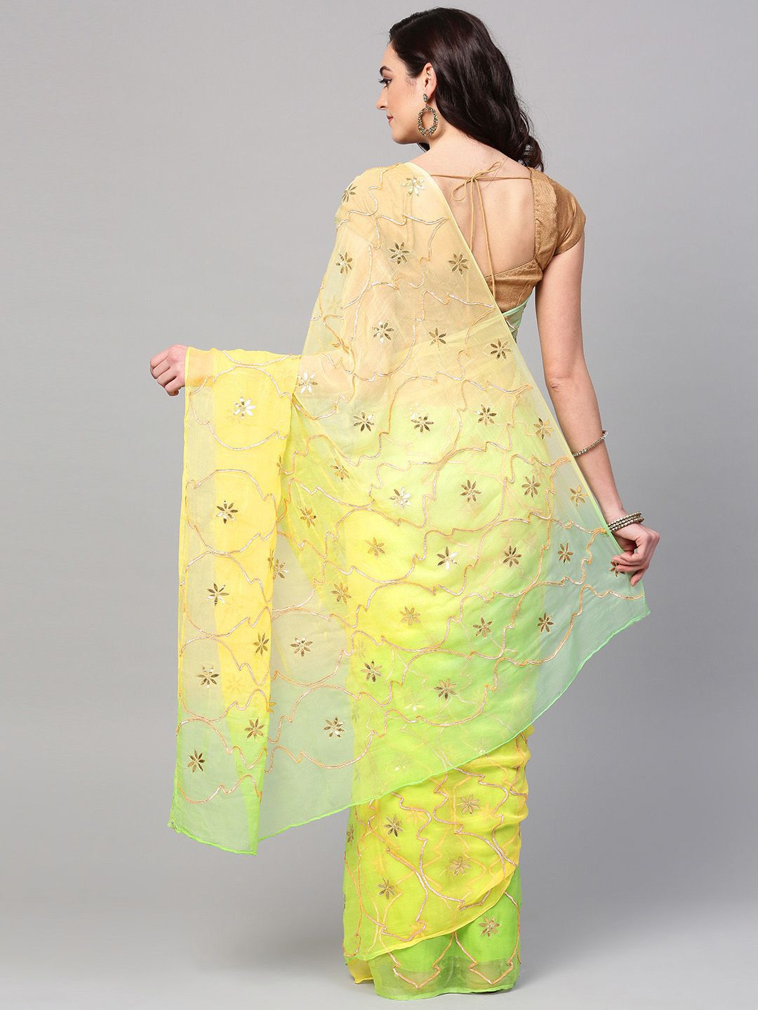 Floral Embroidered Gotta Patti Saree - Image 4