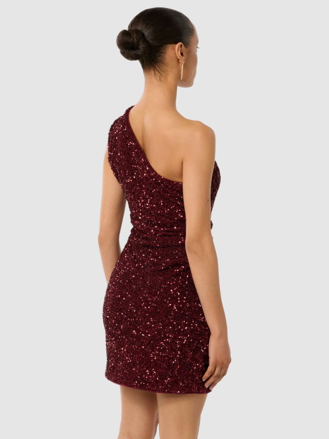 Embellished Sequined One Shoulder Ruched Bodycon Mini Dress - Image 2