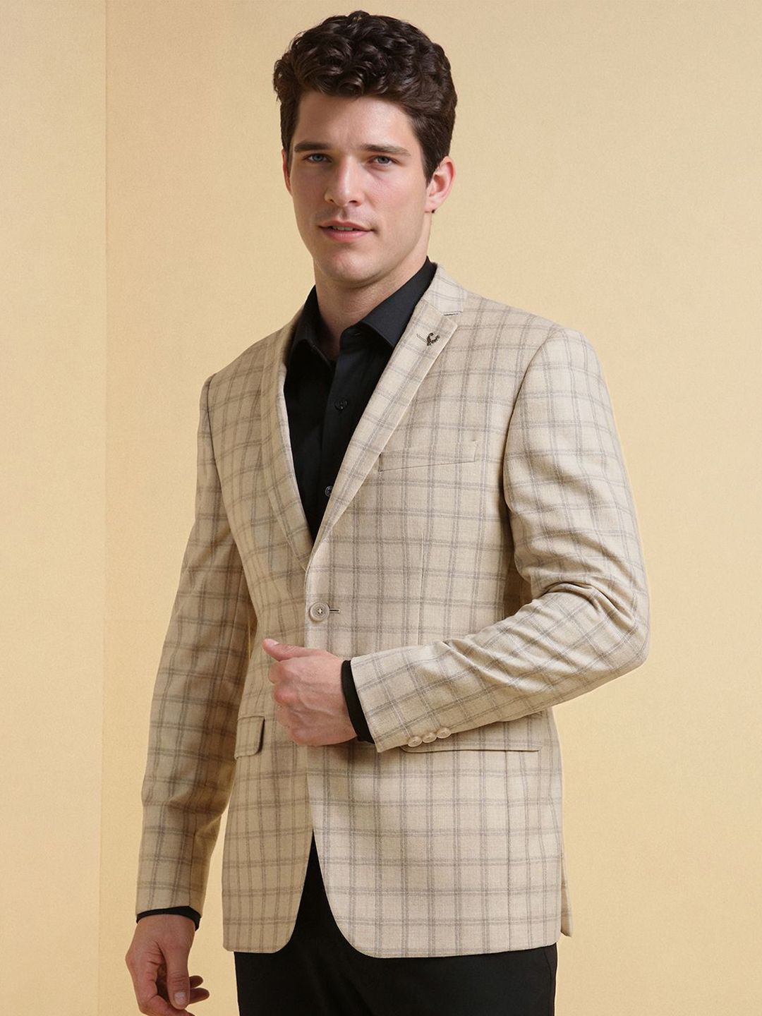 Allen Solly Slim-Fit Checked Pure Woollen Single Breasted Formal Blazer - Image 3