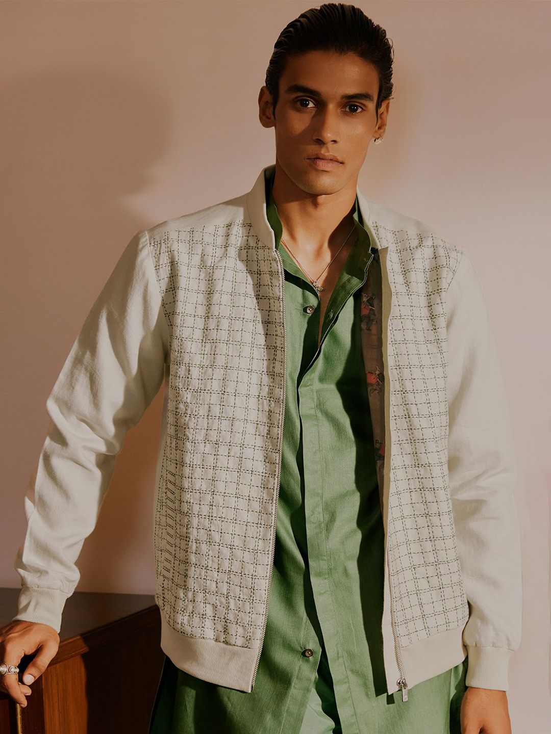 Heritage Men Checked Lightweight Longline Bomber Jacket