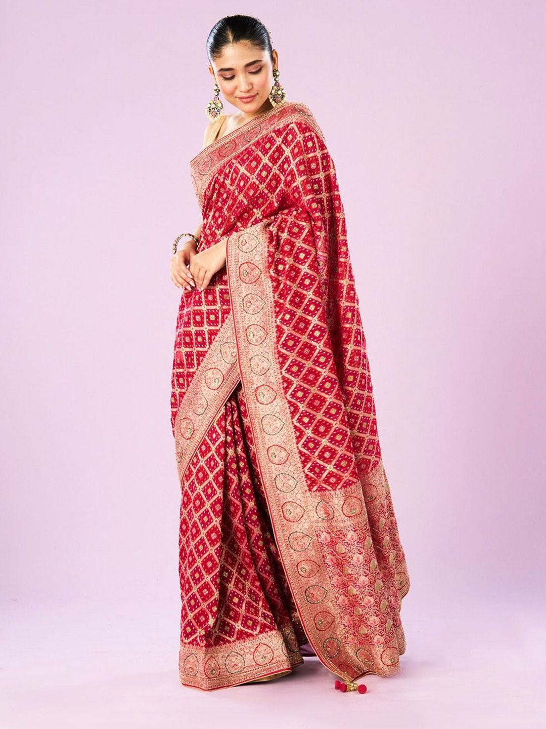 Ethnic Motifs Woven Design Beads and Stones Saree - Image 2
