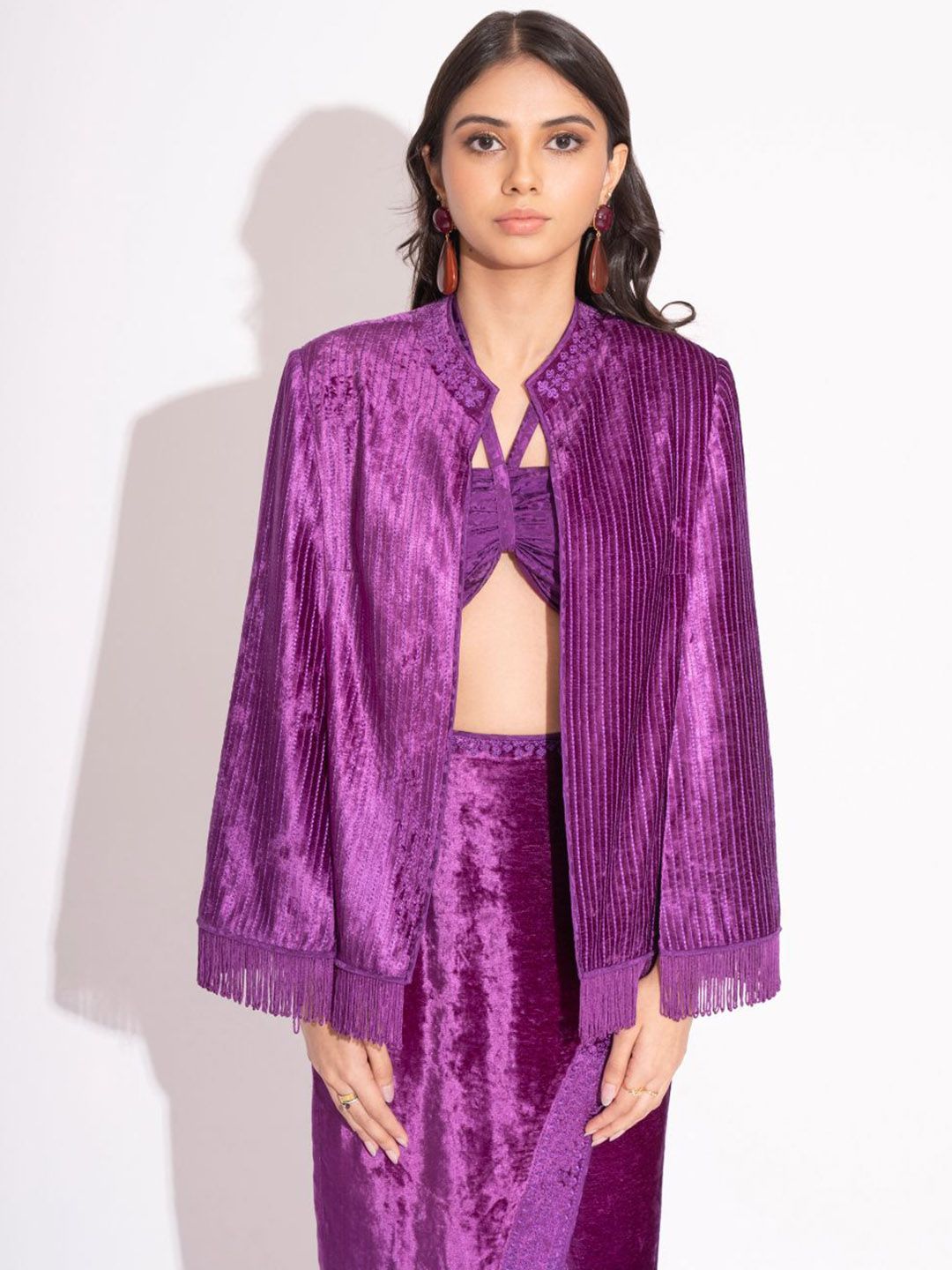 Women Mandarin Collar Floral Printed Formal Tailored Jacket