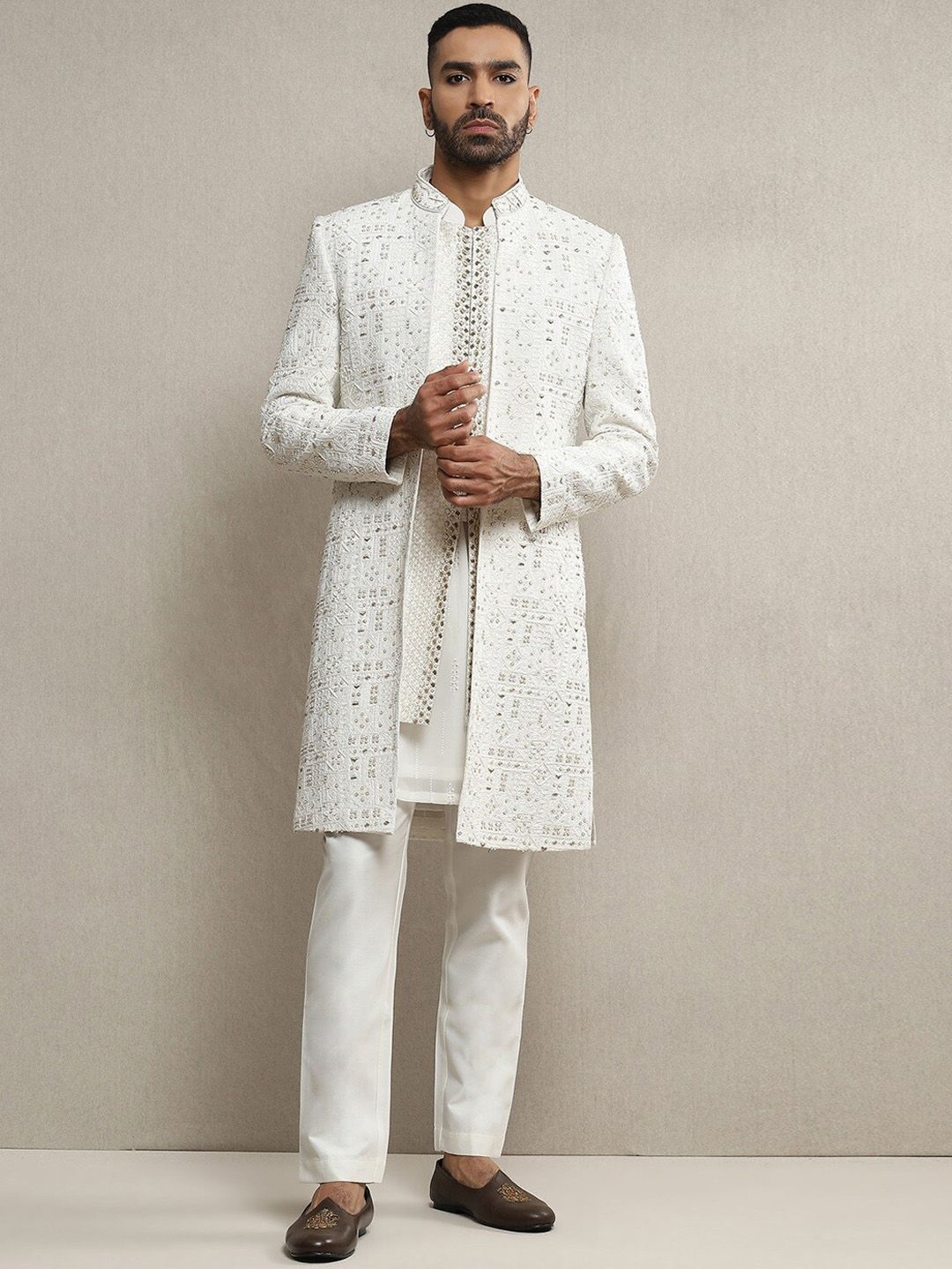 Embroidered Mandarin Collar Sherwani Set