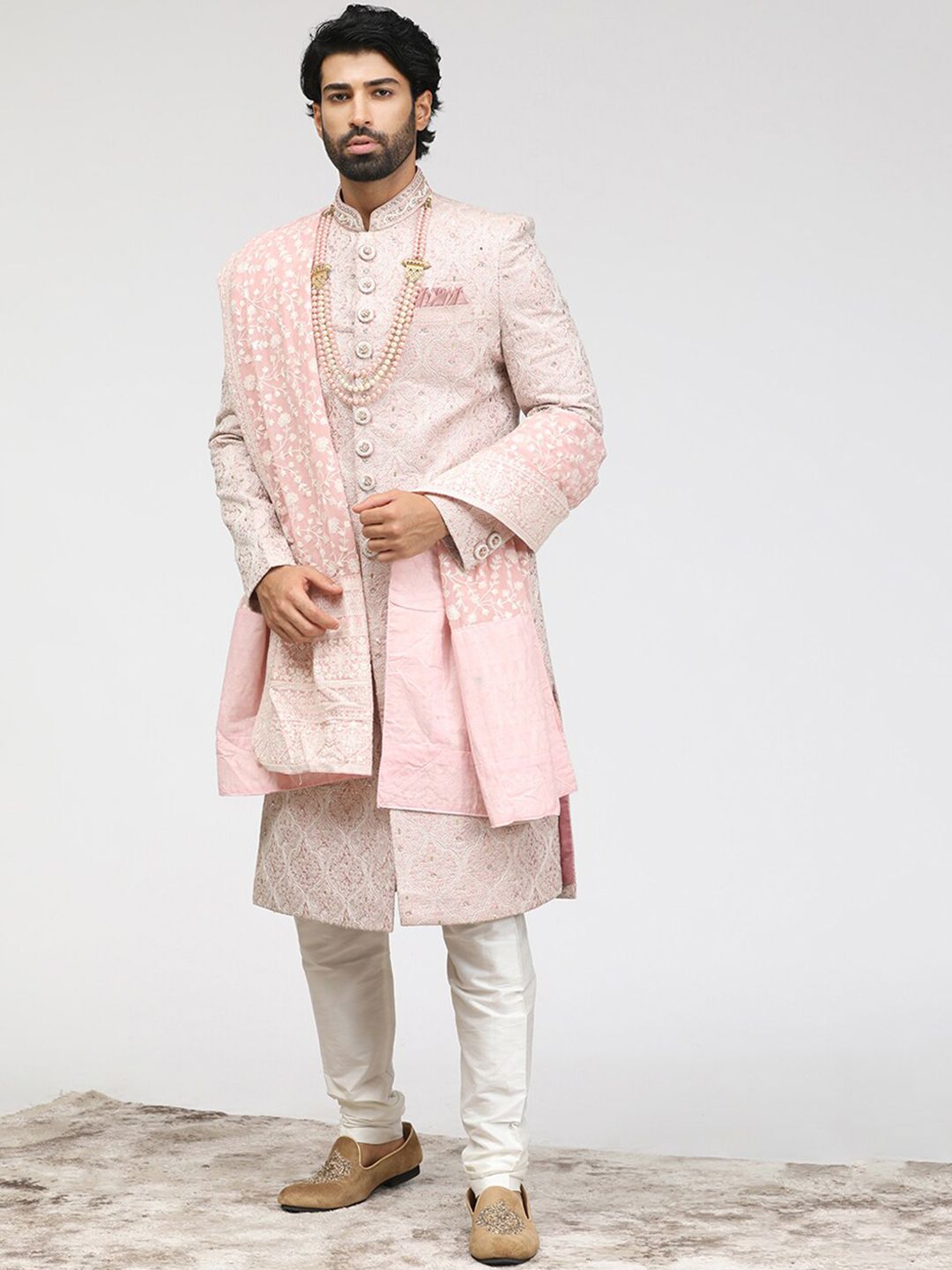 Embroidered Art Silk Traditional Sherwani Set - Image 3