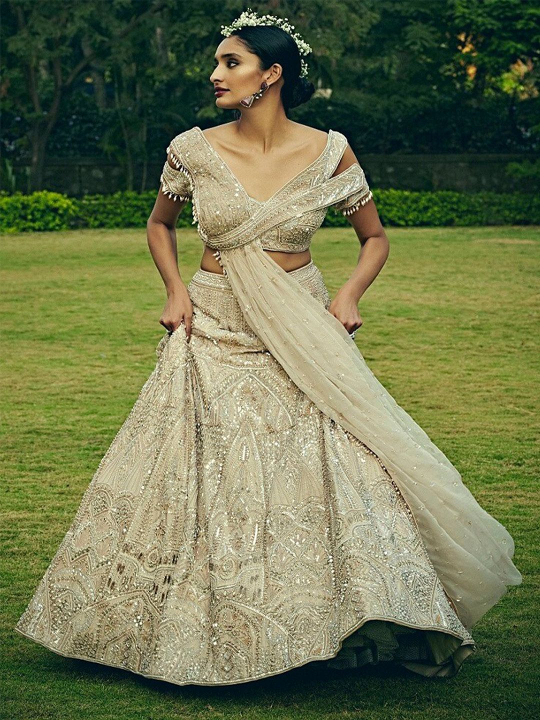 Bindani by Jigar & Nikita Embroidered Sequinned Raw Silk Made to Measure Lehenga Choli