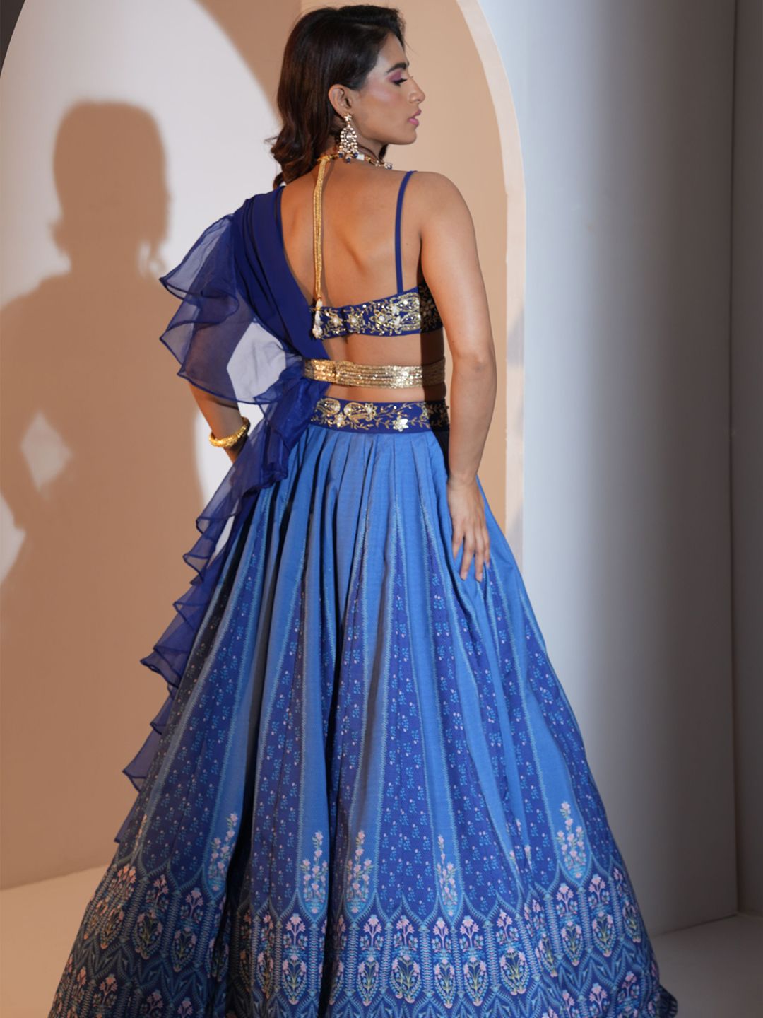 Rashika Sharma Embroidered Mirror Work Made to Measure Silk Lehenga & Blouse With Dupatta - Image 2