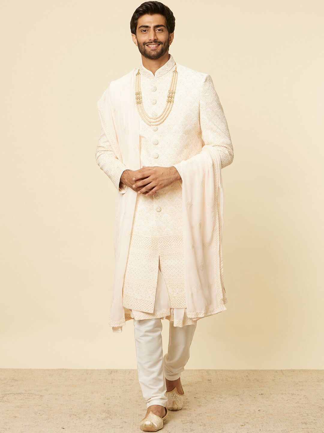 Ethnic Motifs Embroidered Georgette Sherwani Set