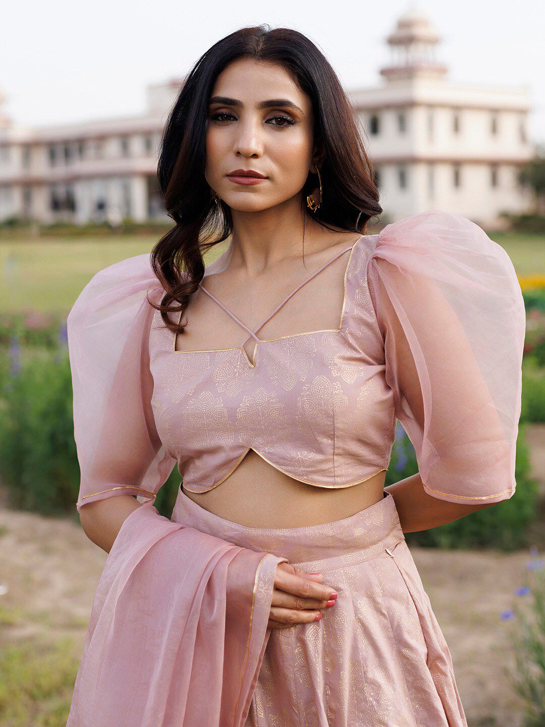 Ragavi Floral Printed V-Neck Cotton Ready to Wear Lehenga & Blouse With Dupatta - Image 2