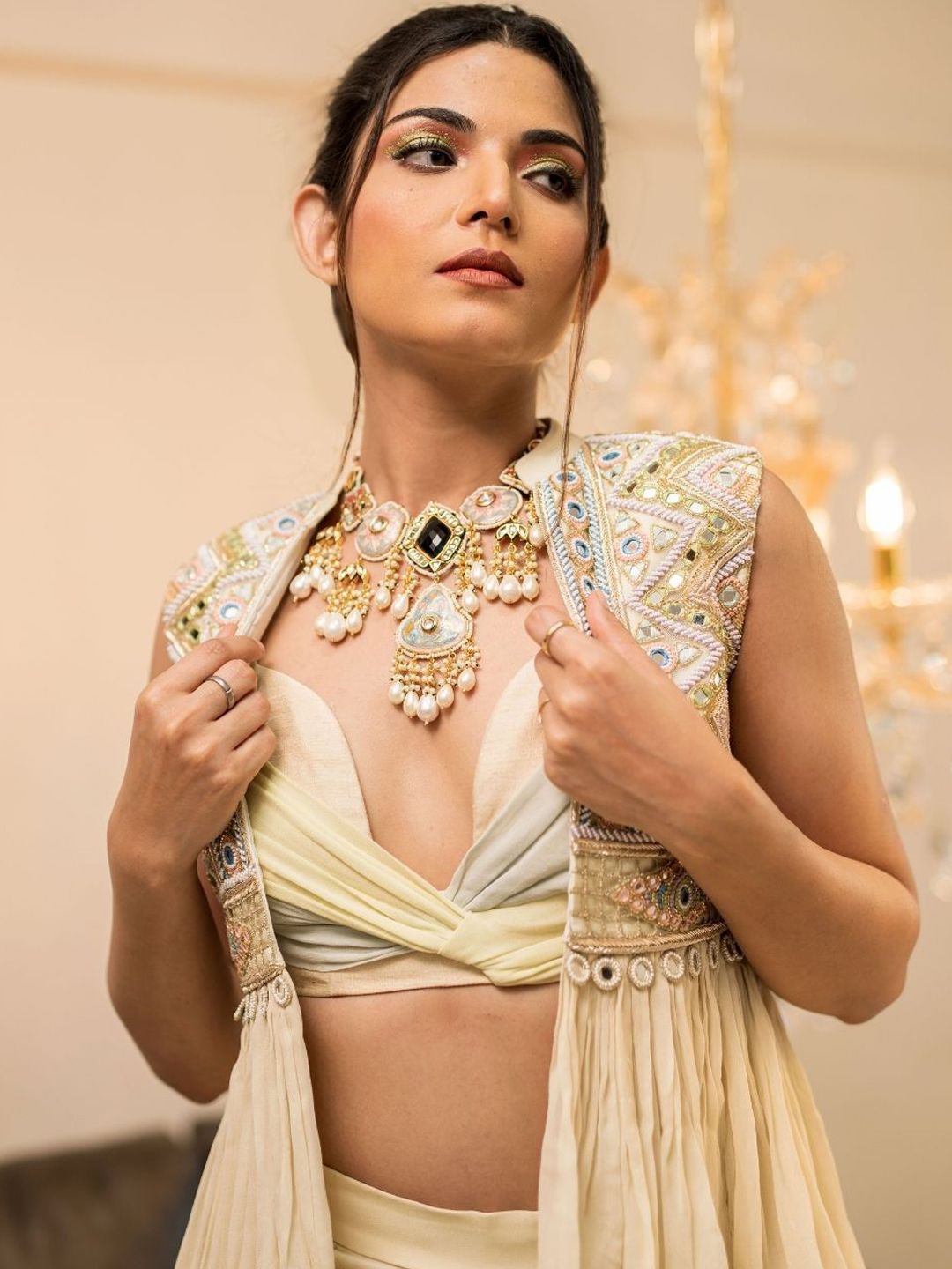 Foram patel Cream Gharara jacket Set - Image 2