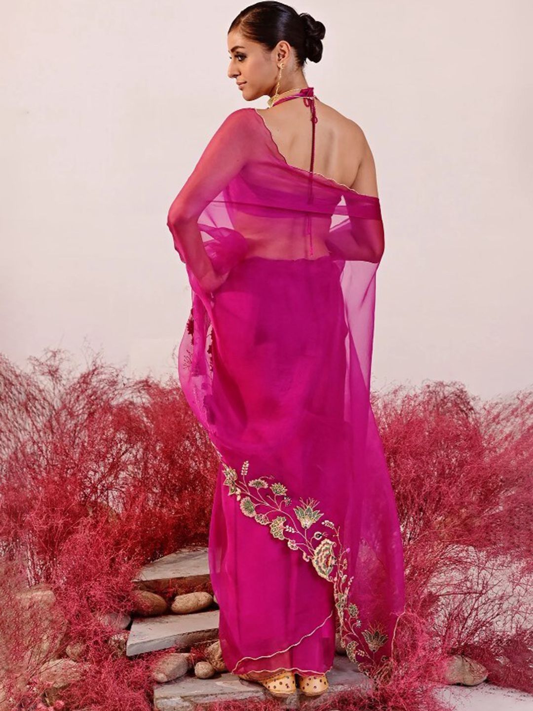 Baise Gaba Floral Embroidered Organza Saree - Image 2