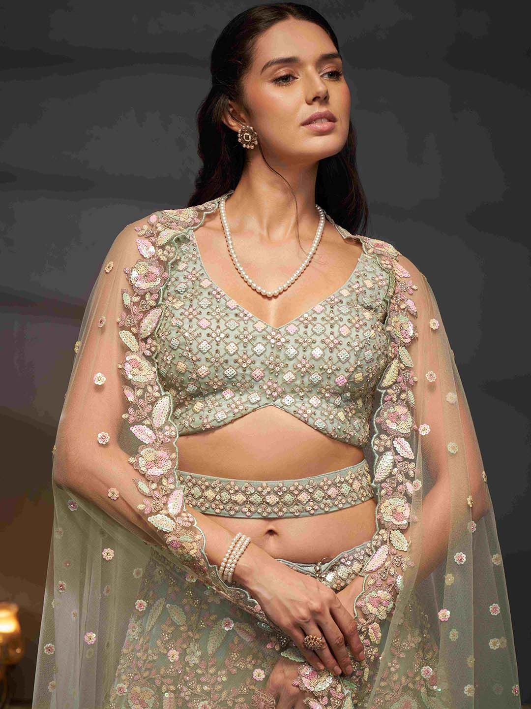 panchhi Embroidered SequinnedStitched Lehenga & Stitched Blouse With Dupatta - Image 3