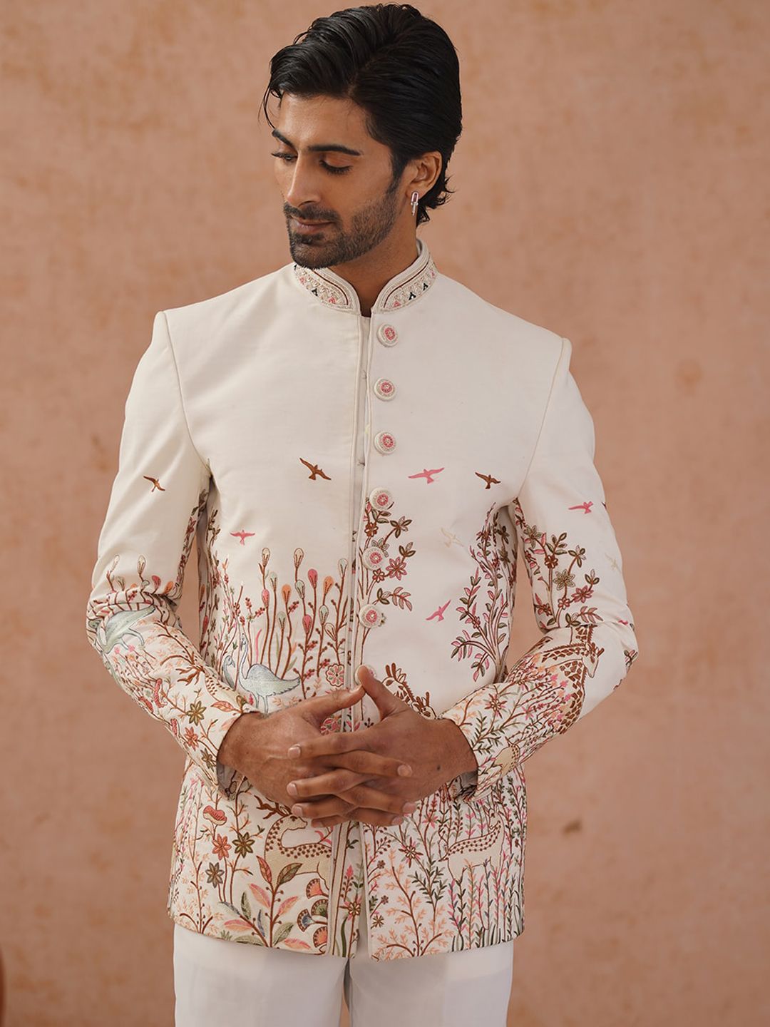 Self Design Single Breasted Bandhgala