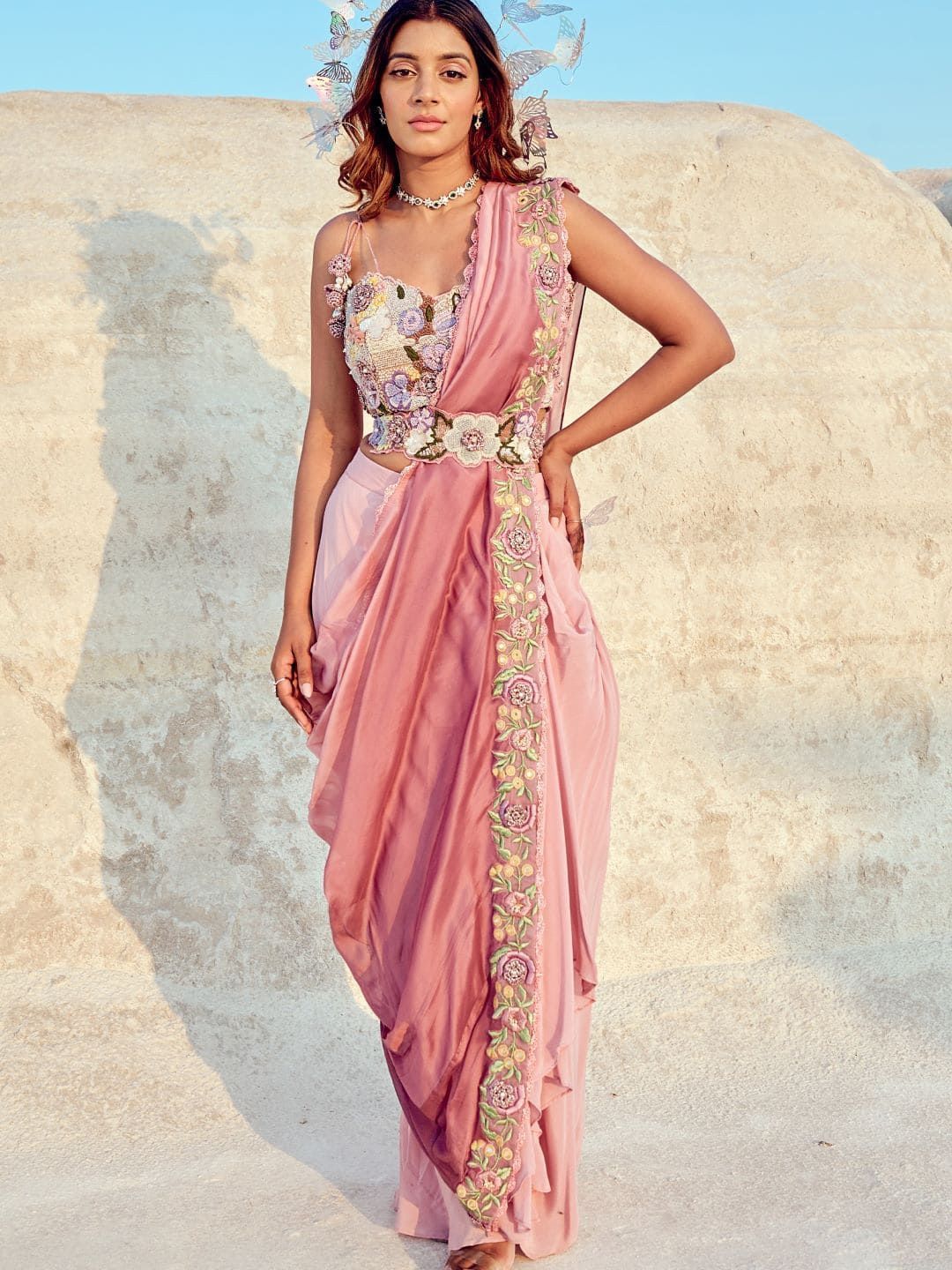 Nikita Vishakha Ombre Embroidered Belted Saree