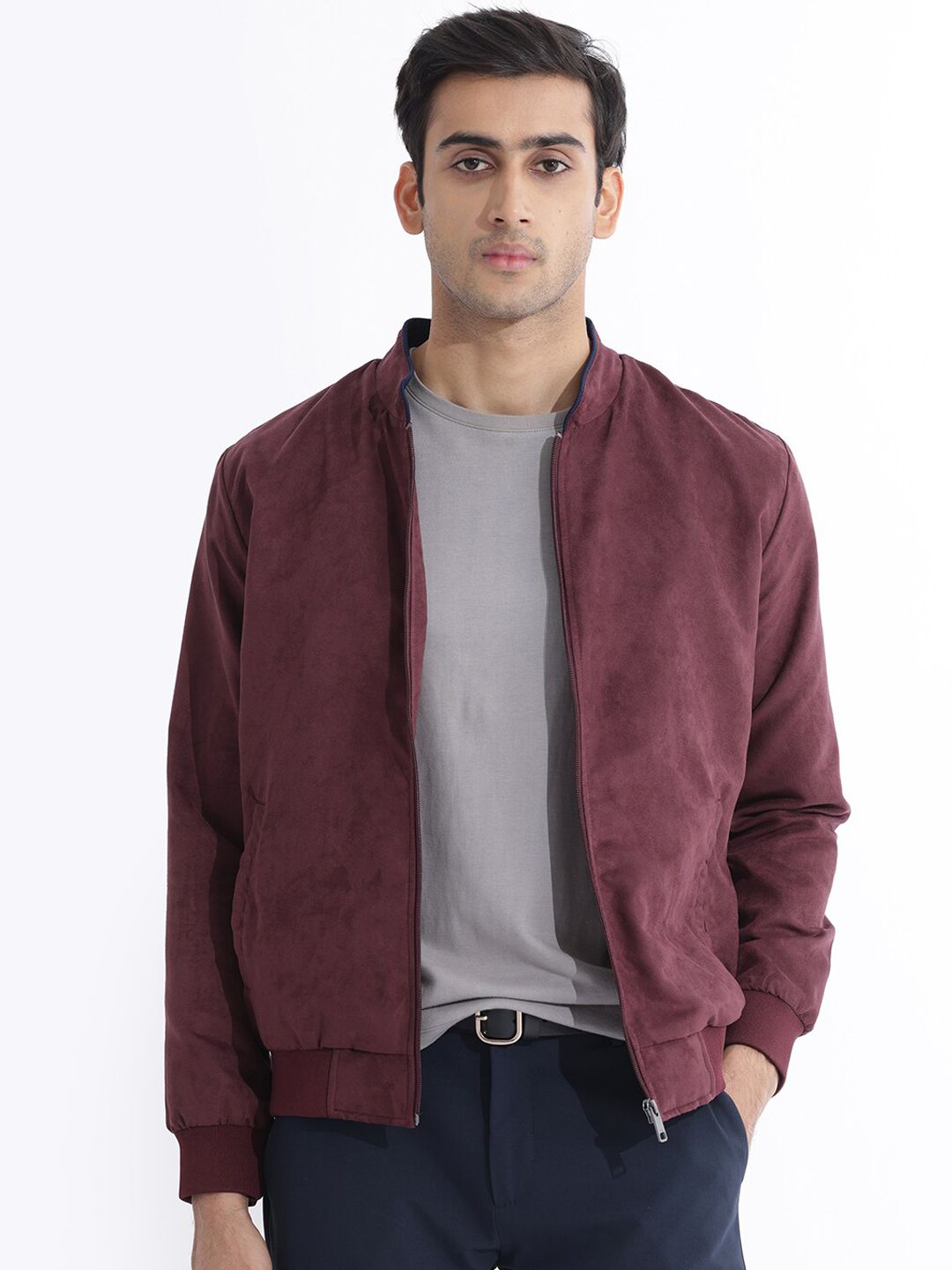 Men Henron Regular Fit Stand Collar Bomber Jacket