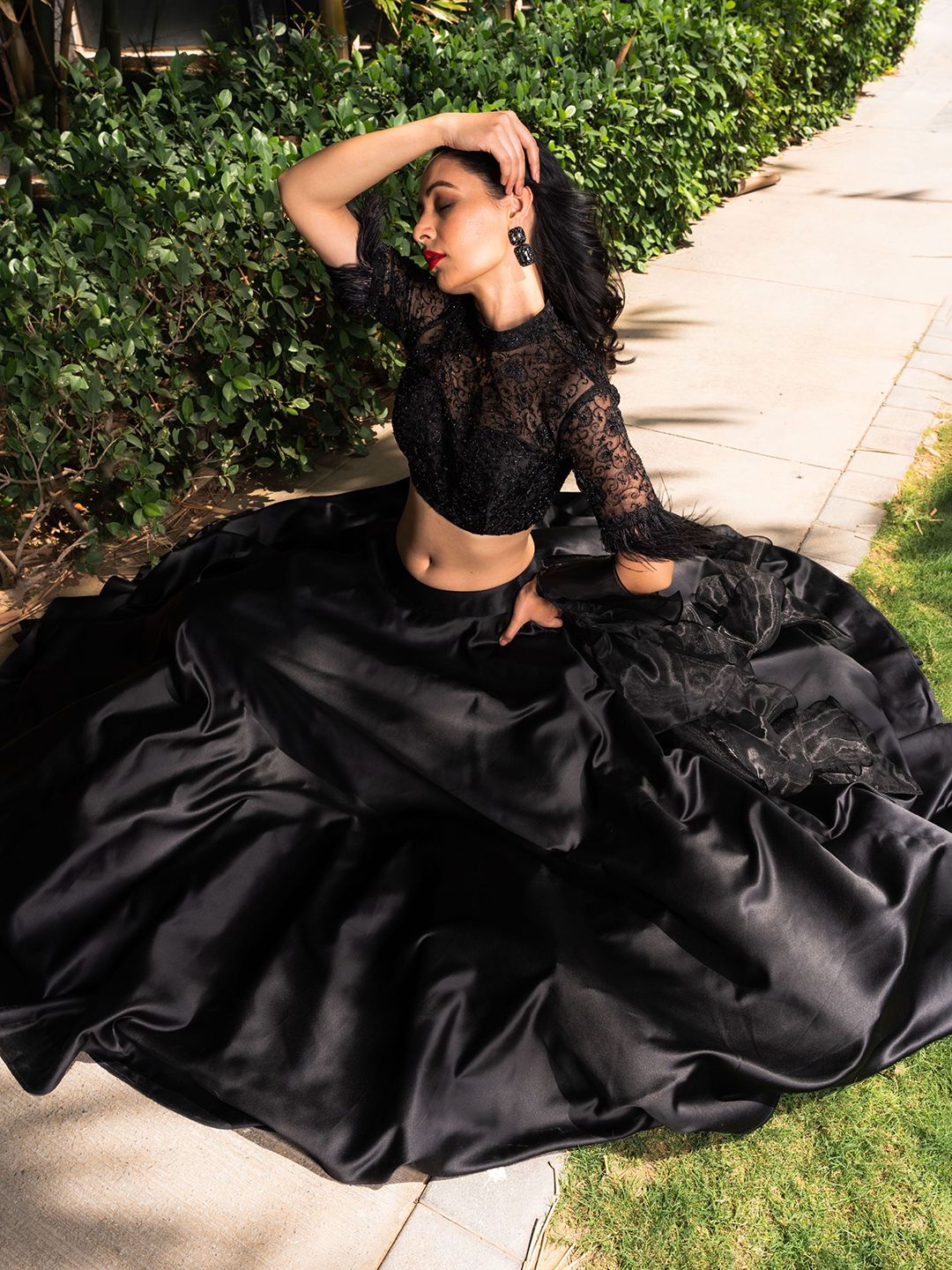 Rashika Sharma Embroidered Satin Sequinned Lehenga & Blouse With Dupatta - Image 3