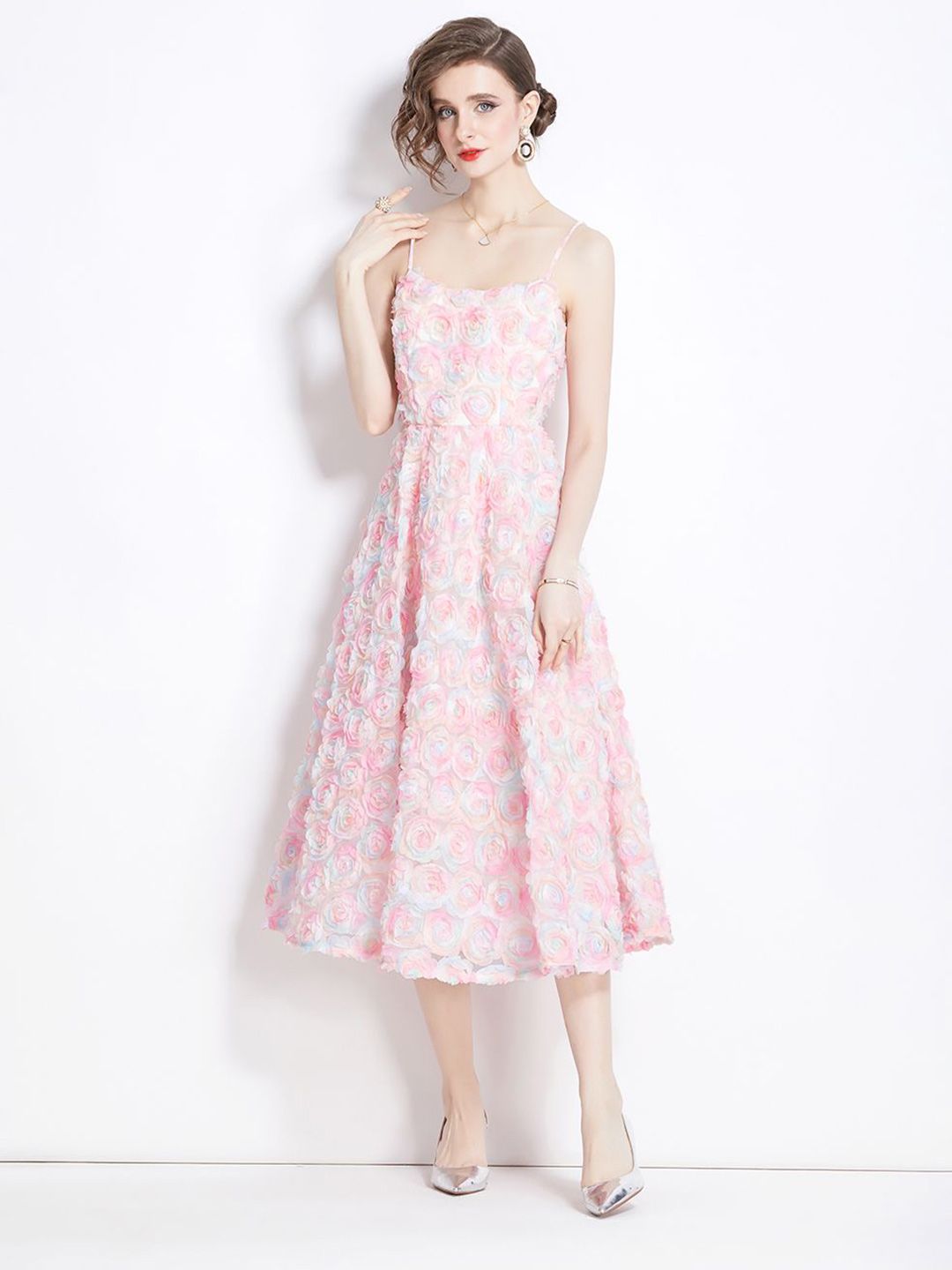 Women Floral Printed Shoulder Straps Fit & Flare Dress - Image 4