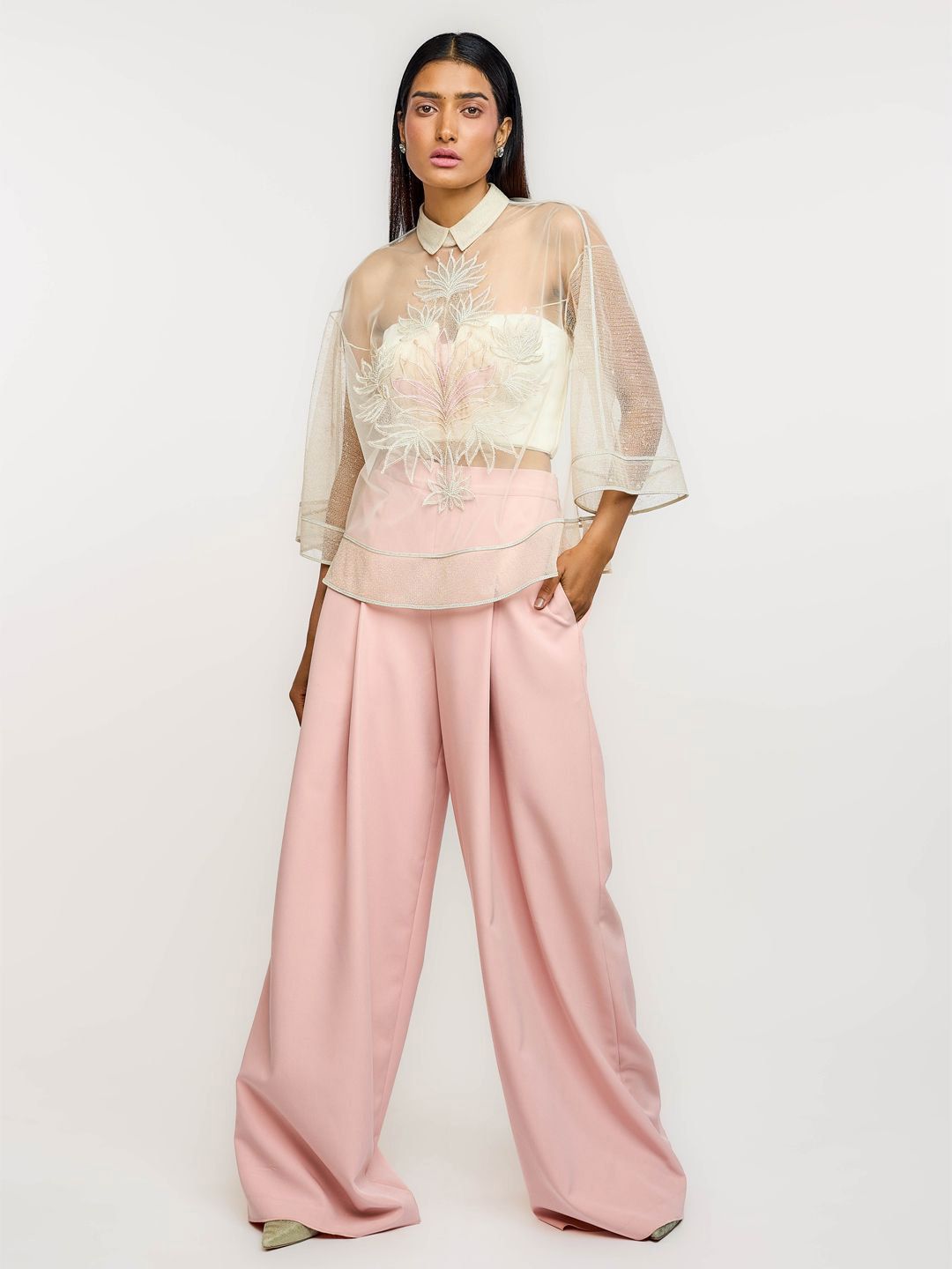 Women Floral Embroidered Smocked Shirt Style Top - Image 4