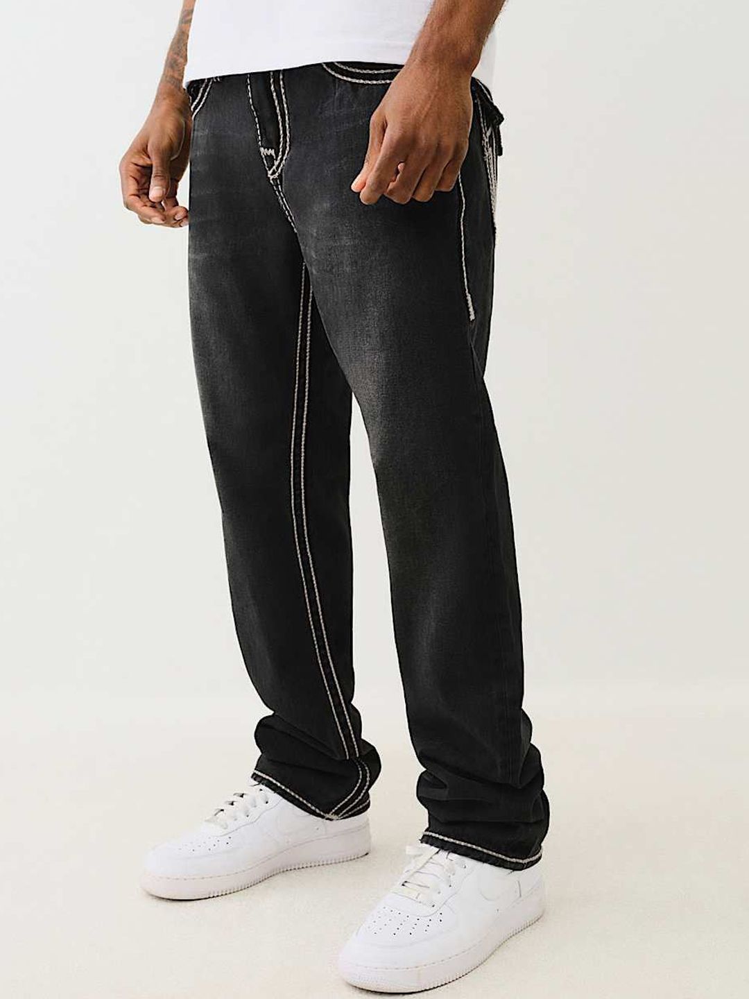 Rope Stitch Ricky Straight Fit Mid Rise Washed Jeans