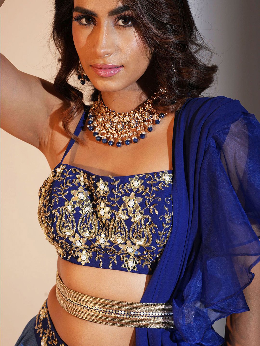 Rashika Sharma Embroidered Mirror Work Made to Measure Silk Lehenga & Blouse With Dupatta - Image 3