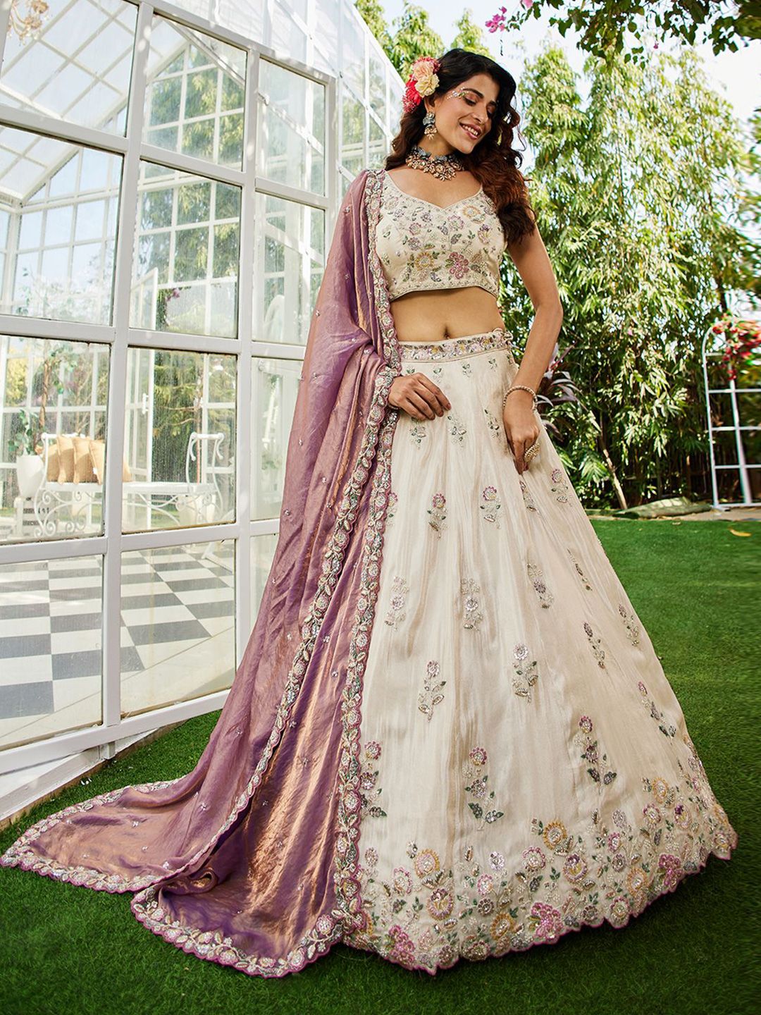 panchhi Embroidered Sequinned Semi-Stitched Lehenga & Unstitched Blouse With Dupatta