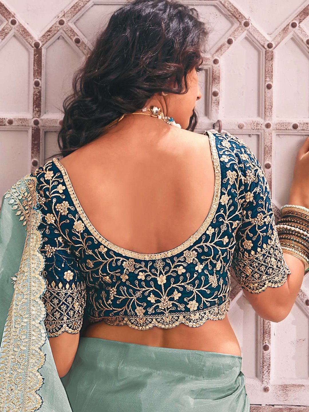 Embellished Sequinned Organza Kanjeevaram Saree - Image 2