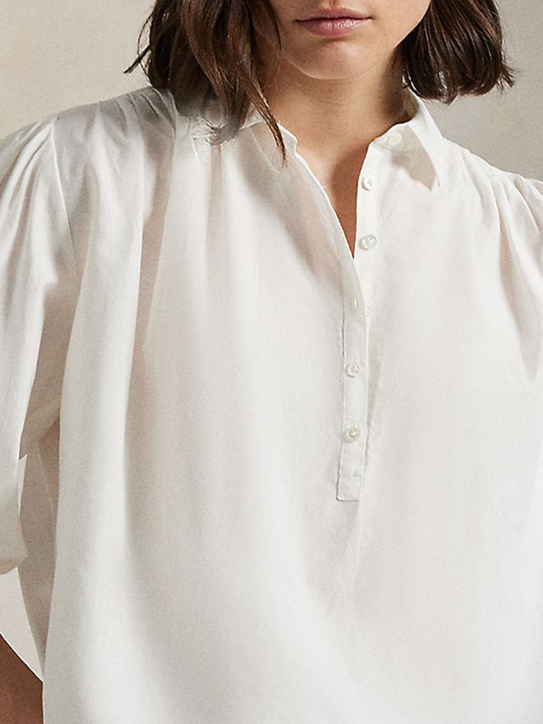 Women Cotton Pleated Shirt Collar Blouson Top - Image 3