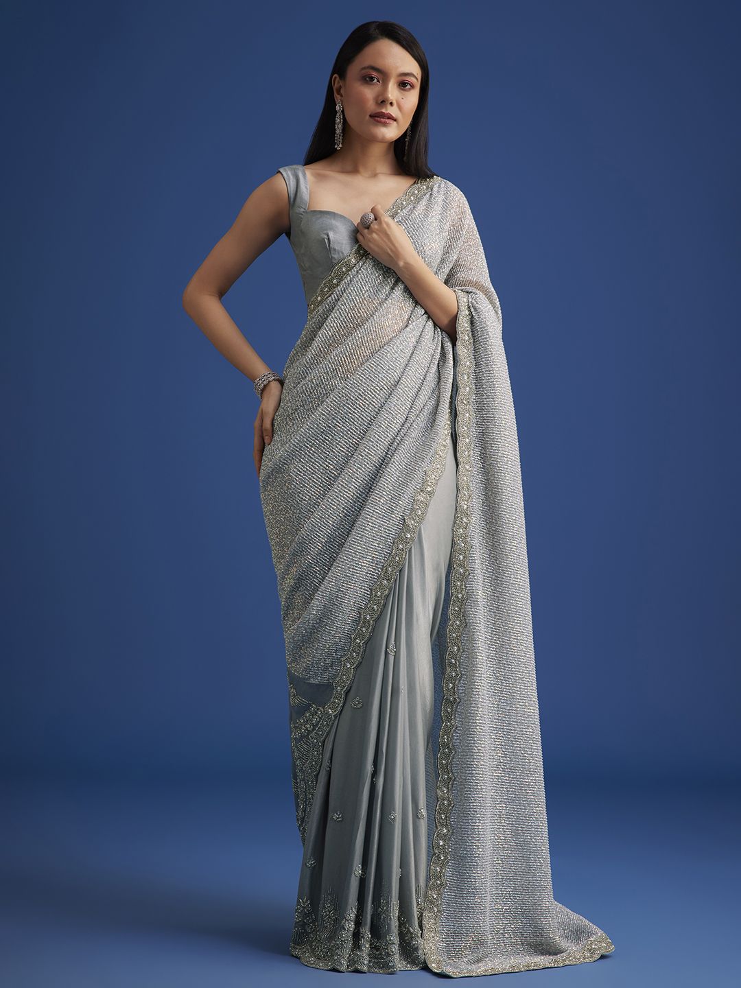 Embellished Beads and Stones Net Saree