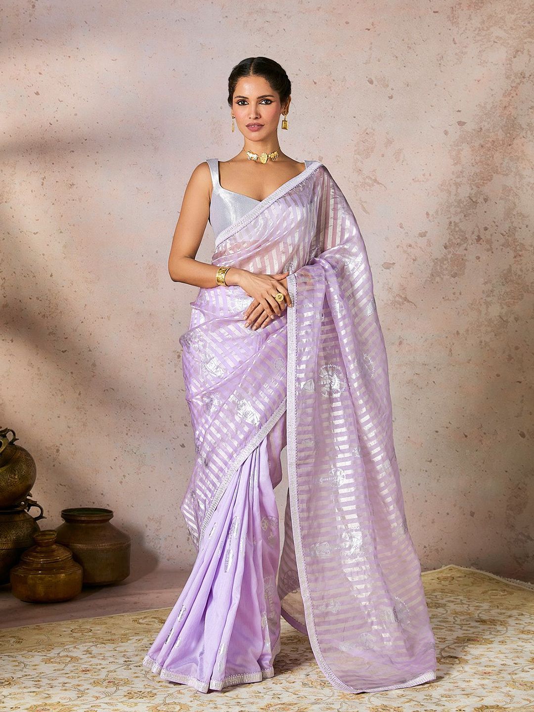 Woven Design Embroidered Pure Georgette Saree - Image 2