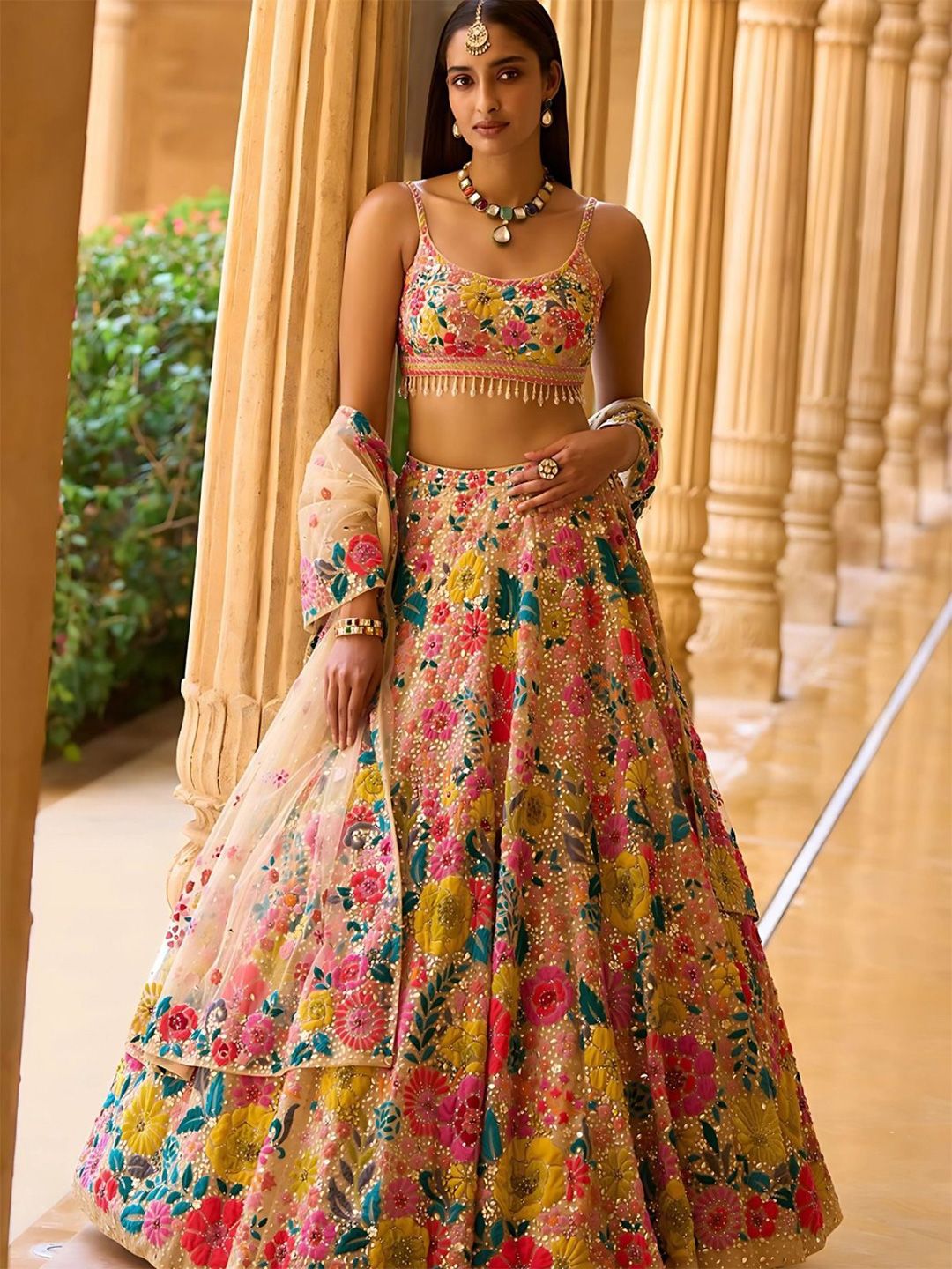 Embellished Sequinned Semi-Stitched Lehenga & Blouse With Dupatta