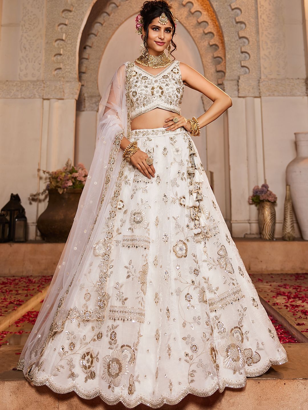 panchhi Embroidered Beads and Stones Semi-Stitched Lehenga & Unstitched Blouse With Dupatta
