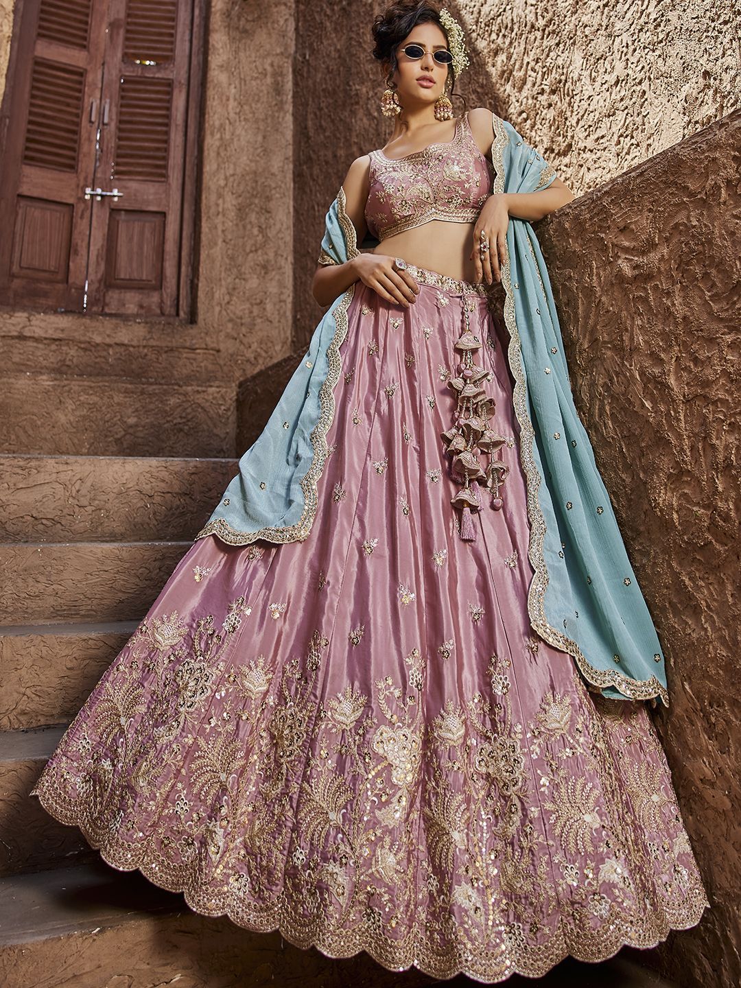 panchhi Embroidered Sequinned Semi-Stitched Lehenga & Unstitched Blouse With Dupatta