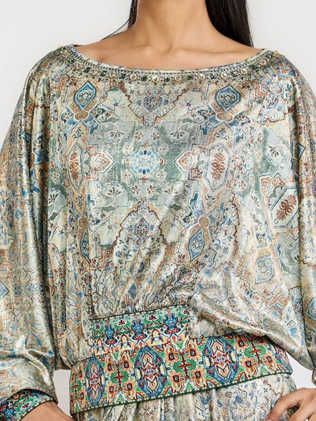 Ethnic Motifs Printed Batwing Sleeves Crepe Top - Image 3